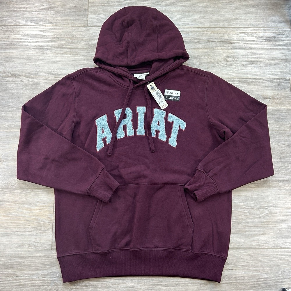 NWT Ariat Womens Medium Burgundy Varsity Chenille Pullover Hoodie Sweatshirt